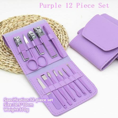 12pcs Portable Nail Set, Makeup Beauty Tool Nail Clipper Set with Folding Bag