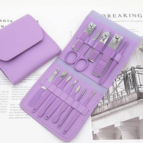 12pcs Portable Nail Set, Makeup Beauty Tool Nail Clipper Set with Folding Bag