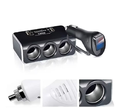 Car Cigarette Lighter One To Three Charger Socket One To Three Plug With Digital Display 13.6V