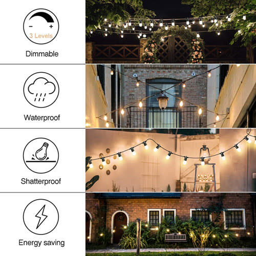 Solar Powered Outdoor Patio String Lights Bistro String Lights with 10 LED Clear