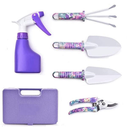 Gardening Hand Tools With Purple  Floral Print 5Pcs