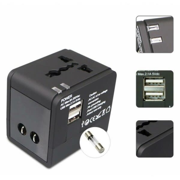 2.1A Dual USB Travel Adapter Plug  Multi-function Fused USB Charger