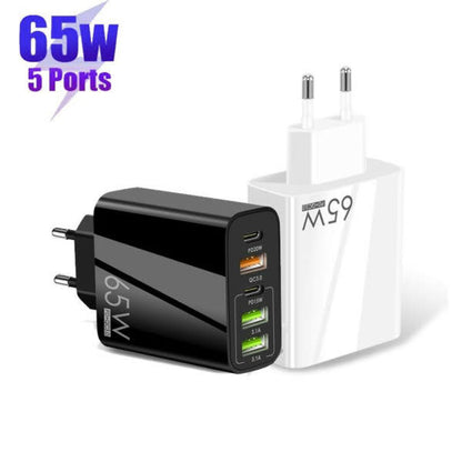 65W Dual PD Type-C + 3USB Multi Port  Charger For EU Plug