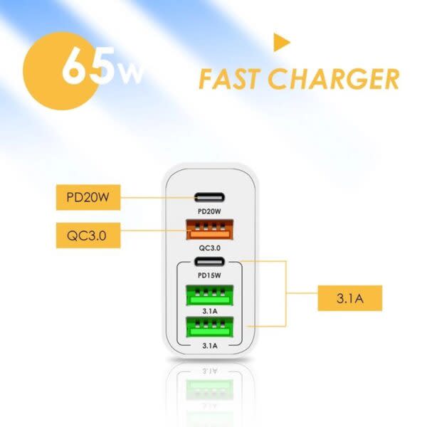 65W Dual PD Type-C + 3USB Multi Port  Charger For EU Plug