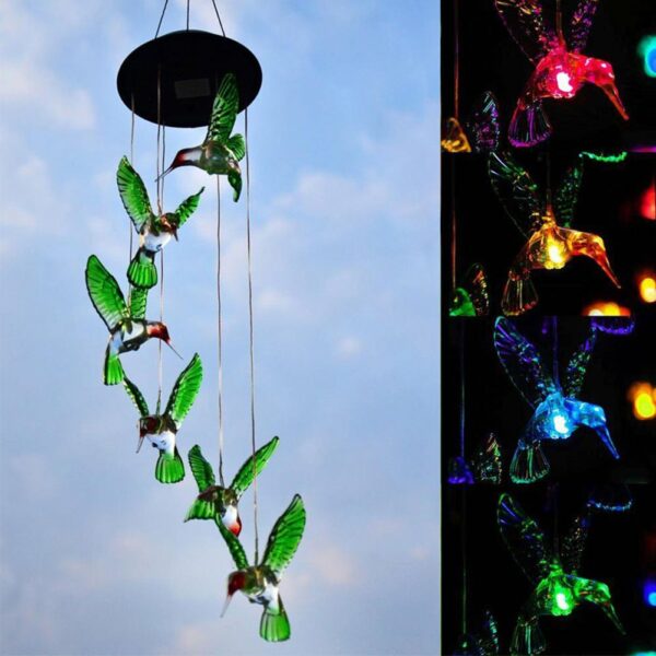 FA-067 Solar Powered Humming Bird Wind Chime Garden Light Multicoulor