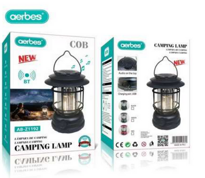 Aerbes USB Rechargeable Emergency Camping Lantern With Bluetooth Speaker