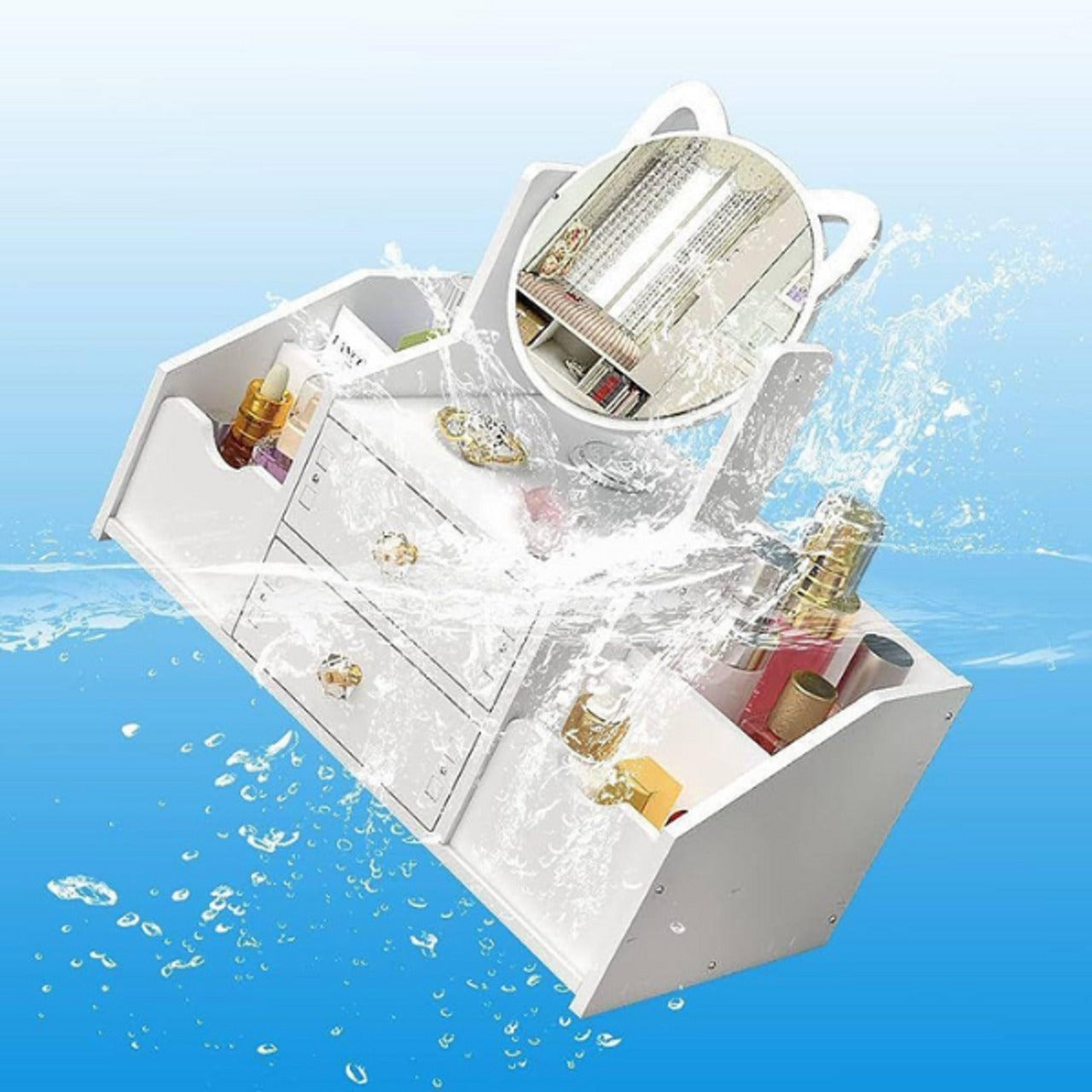 Mini Dressing Table Make-Up Cosmetic Organiser With Side Storage