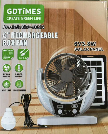 6Inch Desk Fan Solar Fan With Solar Panel USB Rechargeable Fan