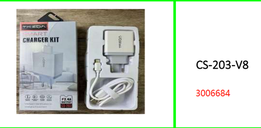 Treqa 2.4A Output Smart Charger Kit  with V8 Cable