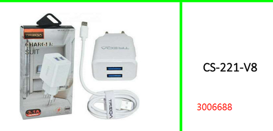 3.1A 2 USB Charger with Micro USB  Cable