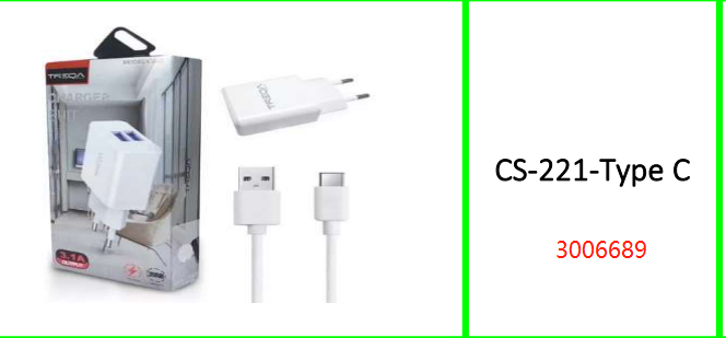 3.1A 2 USB Charger with Type C Cable