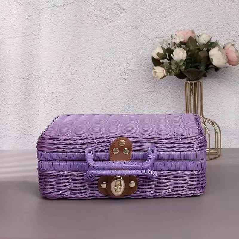 Colorful rattan picnic suitcase 26cm x 11cm x 17cm