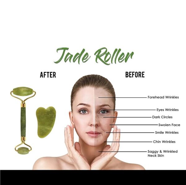 Aorlis AO-50041 Natural Jade Stone Massage Roller and Gua-Sha Massager For The Face