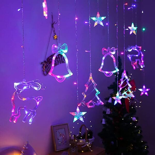 ZYF-8 Christmas Santa 12 Ornaments Curtain Fairy String Lights RGB