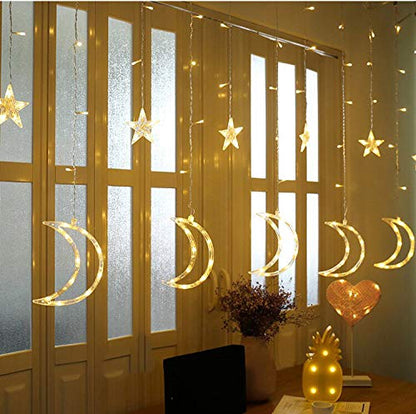 ZYF-6 Star Moon LED Fairy Curtain Light With Tail Plug Extension White 3M