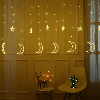 ZYF-6 Star Moon LED Fairy Curtain Light With Tail Plug Extension White 3M