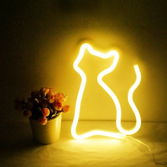 FA-A18 Cat Shaped LED Neon Sign Wall Hanging Lamp USB And Battery Operated