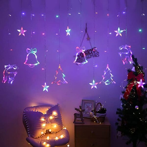 ZYF-8 Christmas Santa 12 Ornaments Curtain Fairy String Lights RGB