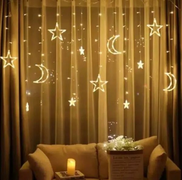 ZYF-12 Moon And Stars Fairy String Light White With Tail Plug Extension 8 Mode Settings 3M