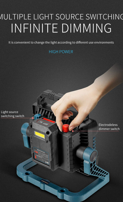 Rechargeable COB Stepless  Dimming Work Light With  Removeable Battery Pack