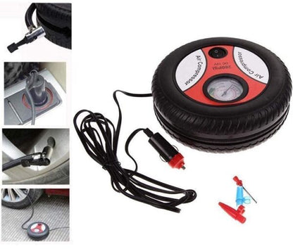 DC 12V 260PSI Tyre Shaped Air Compressor With Gauge And Nozzle Adaptors