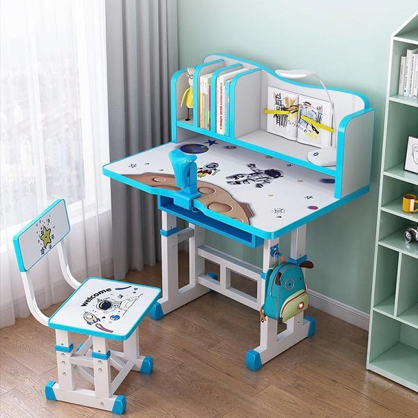 JG20375447 Children’s Adjustable Study Desk Home Desktop Combination Ergonomic Children Chairs In Blue