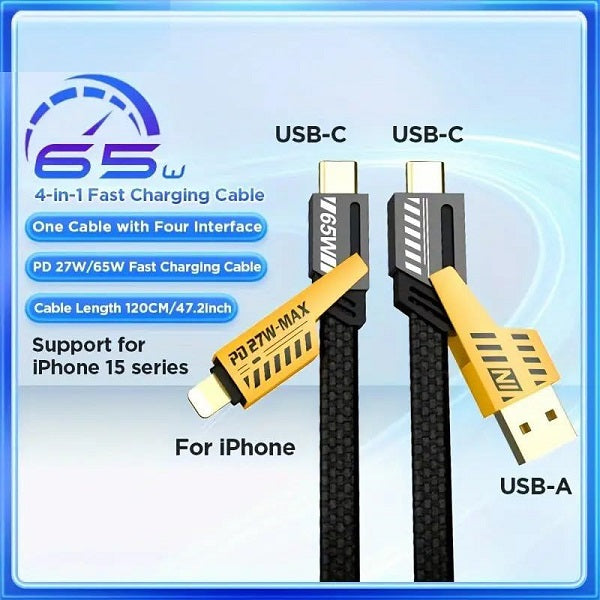 Treqa CA-888 1.2M 65W Type C To 27W Lightning 4 In 1 USB Cable