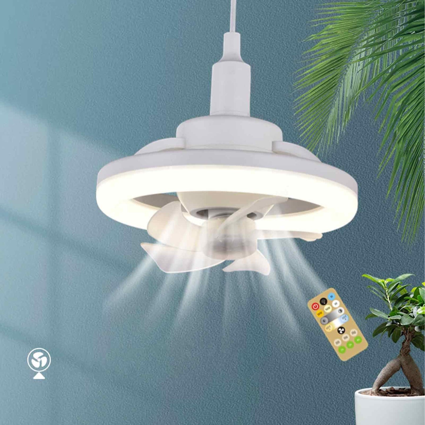 360° Rotating LED Ceiling Fan With  Remote Control E27 Base 30W