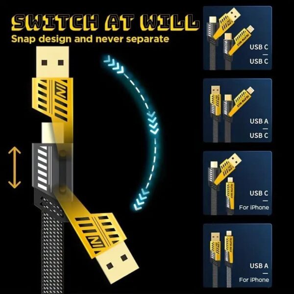 Treqa CA-888 1.2M 65W Type C To 27W Lightning 4 In 1 USB Cable