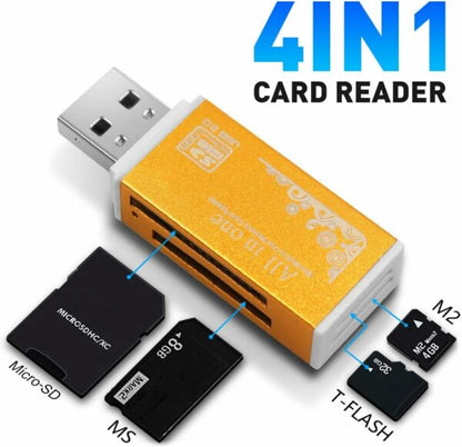 4 in 1 USB Card Reader. Reads SD, Micro SD, Pro Duo & M2 Memory Cards