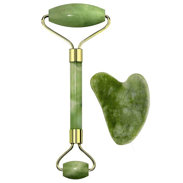 Aorlis AO-50041 Natural Jade Stone Massage Roller and Gua-Sha Massager For The Face