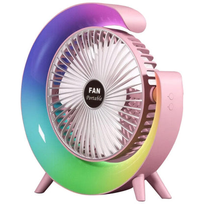 Rechargeable Desktop Fan With Colorful Night Light 180 Degree Rotation