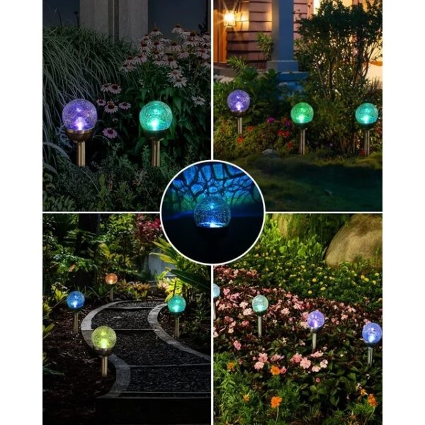 Aerbes 6 Pack Solar Powered  Cracked Glass Effect Spike LED  Lamp 30W RGB + White