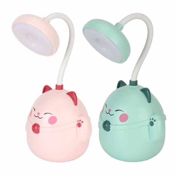 USB Rechargeable Happy Cat Table  Lamp 2 Settings With Pencil Holder