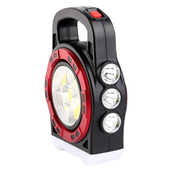 20W Solar Powered Portable COB  Light with 3 Light Sources and  USB Charging