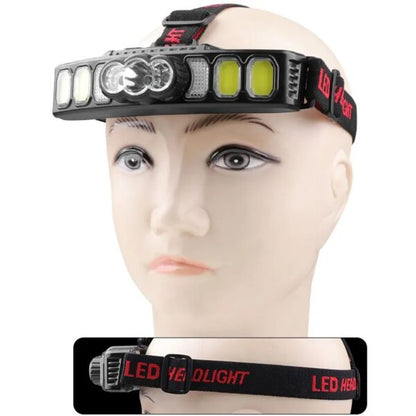 FA-811 Rechargeable Flood Light Headlamp 3LED + 4COB + Red LED With Power Display