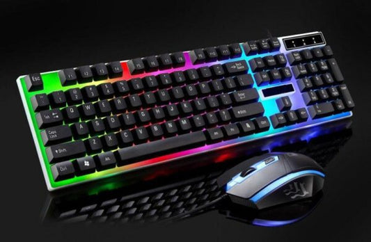 JG880 USB Wired Gaming Keyboard And Mouse Rainbow Colorful LED Illuminated Home Office