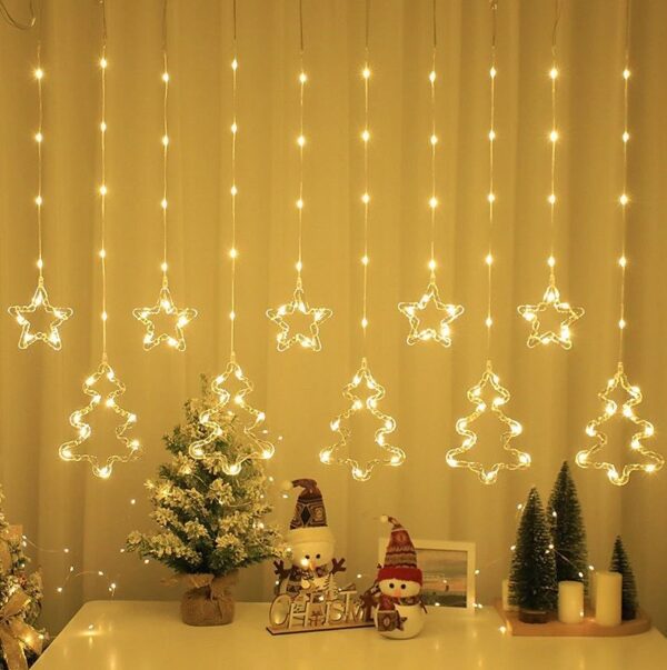 ZYF-30 Star & Christmas Tree LED Fairy Curtain Light White 3M With Tail Plug Extension 8 Modes