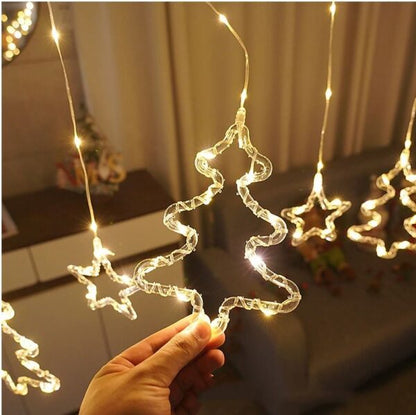 ZYF-30 Star & Christmas Tree LED Fairy Curtain Light White 3M With Tail Plug Extension 8 Modes