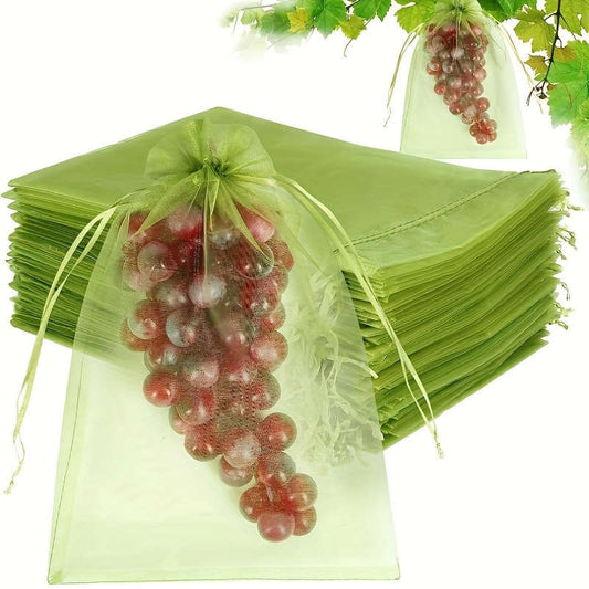 Pack Of 50 Green Mesh Fruit Protector Bags With Drawstring