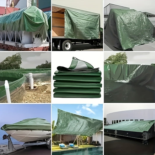 One Pack of Waterproof Tarpaulin, Military Green Silvery Waterproof Plastic Tarpaulin, Effective Waterproofing, Protecting Your Goods and Cars, Still Keeping You Dry in Rainy Weather, and Effectively Insulating