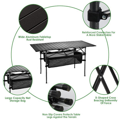 JG20375683 Folding Camping Table Aluminum Adjustable Height Picnic Table Waterproof 95cm x 55cm 55cm