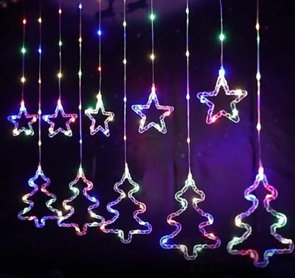 ZYF-29 Star & Christmas Tree LED Fairy Curtain Light RGB 3M With Tail Plug Extension 8 Modes