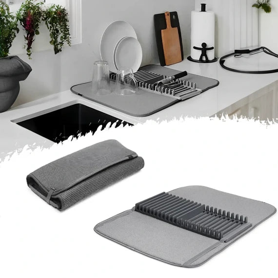 Dish Drying Rack With Absorbent Microfiber Mat