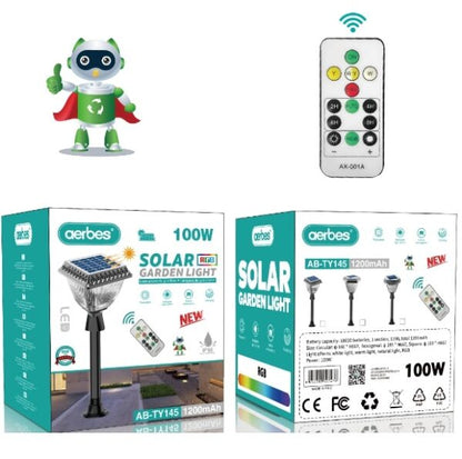 Aerbes AB-TY145 Solar Powered Garden Light RGB,Warm White And White With Remote Control 1200Mah