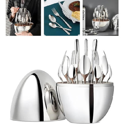 JG20375392 Silver Egg With 24 Piece Cutlery Set