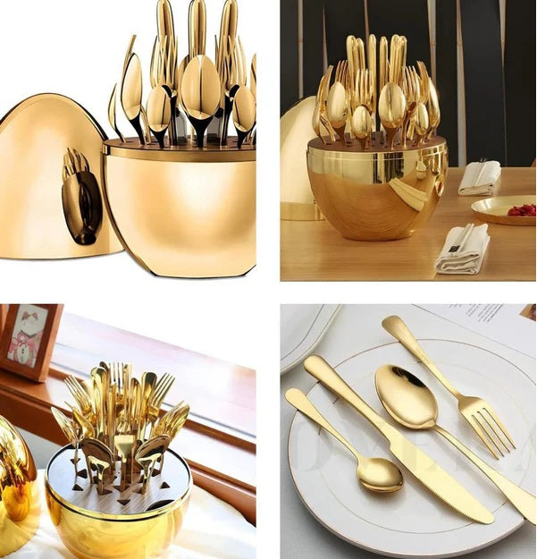 JG20375393 Golden Egg With 24 Piece Cutlery Set