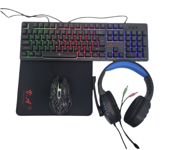 JG1200 4 in 1 Gaming RGB Piece Set Wired Back-Light Keyboard+Mouse+Headphone+Mouse Pad