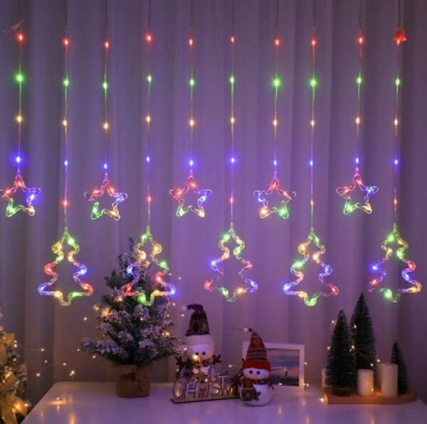 ZYF-29 Star & Christmas Tree LED Fairy Curtain Light RGB 3M With Tail Plug Extension 8 Modes