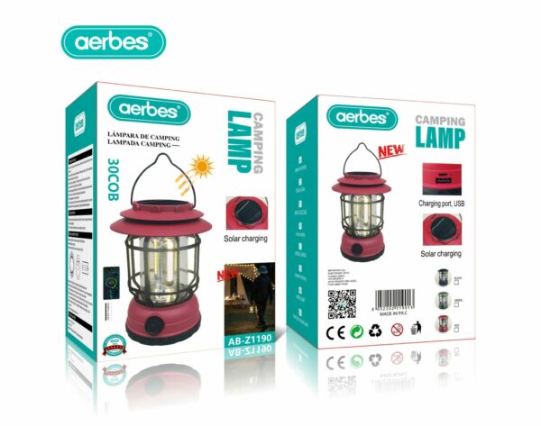 Aerbes   Rechargeable Solar Powered Emergency Camping Light 1200Mah